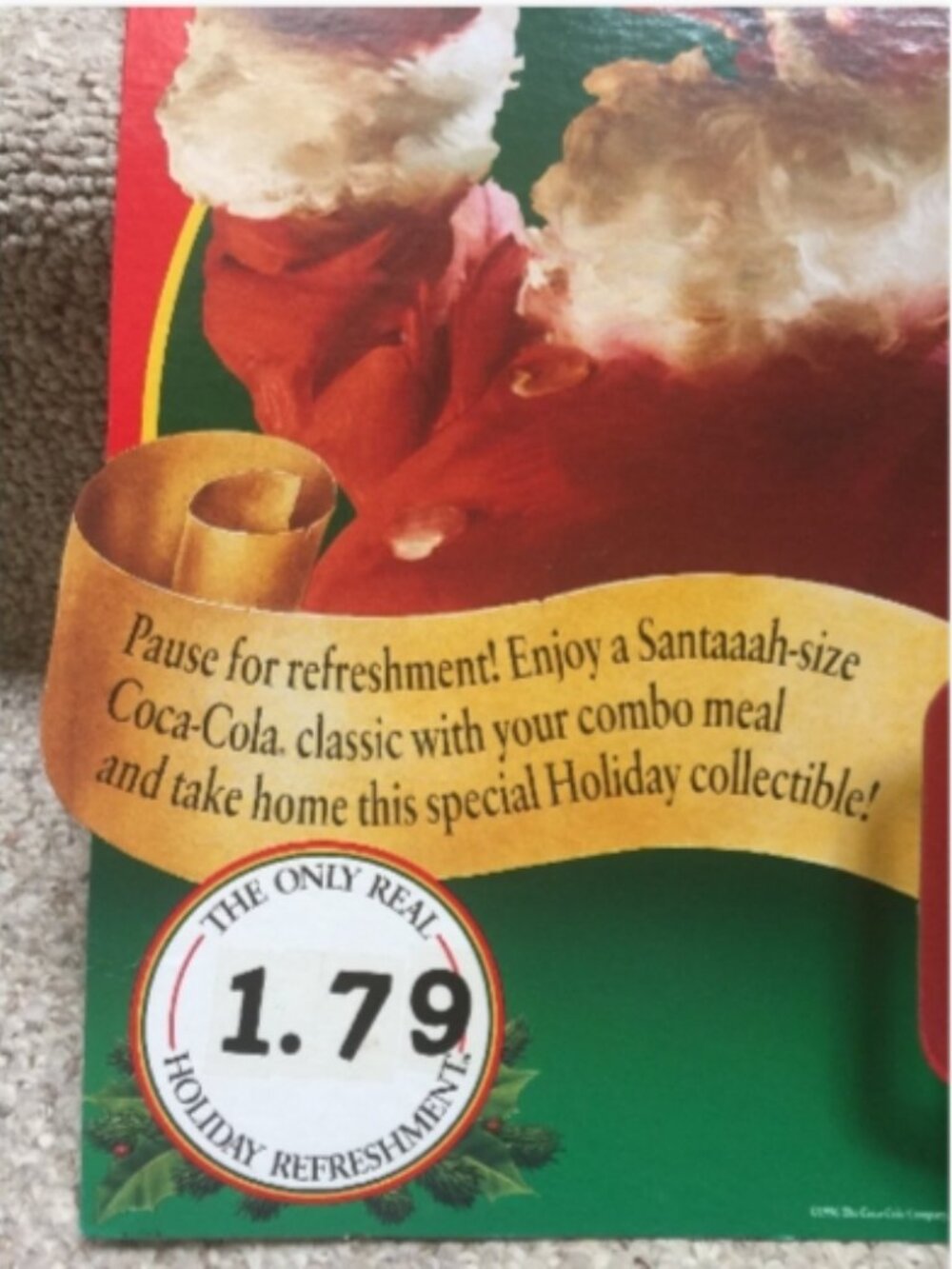 Coca Cola Sundblom Santa Mug Retail Sign-1996-Here Comes Santaaaaah! Combo Meal - Picture 6 of 12